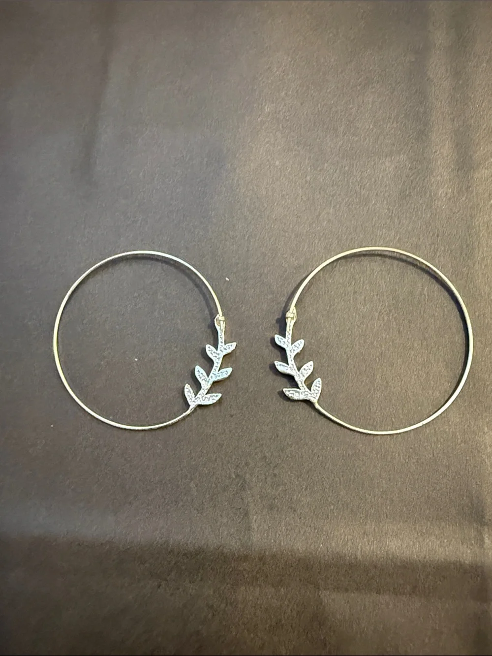 Sterling Silver 925 Leaf Vine Endless Hoop Earrings, Textured Botanical Design